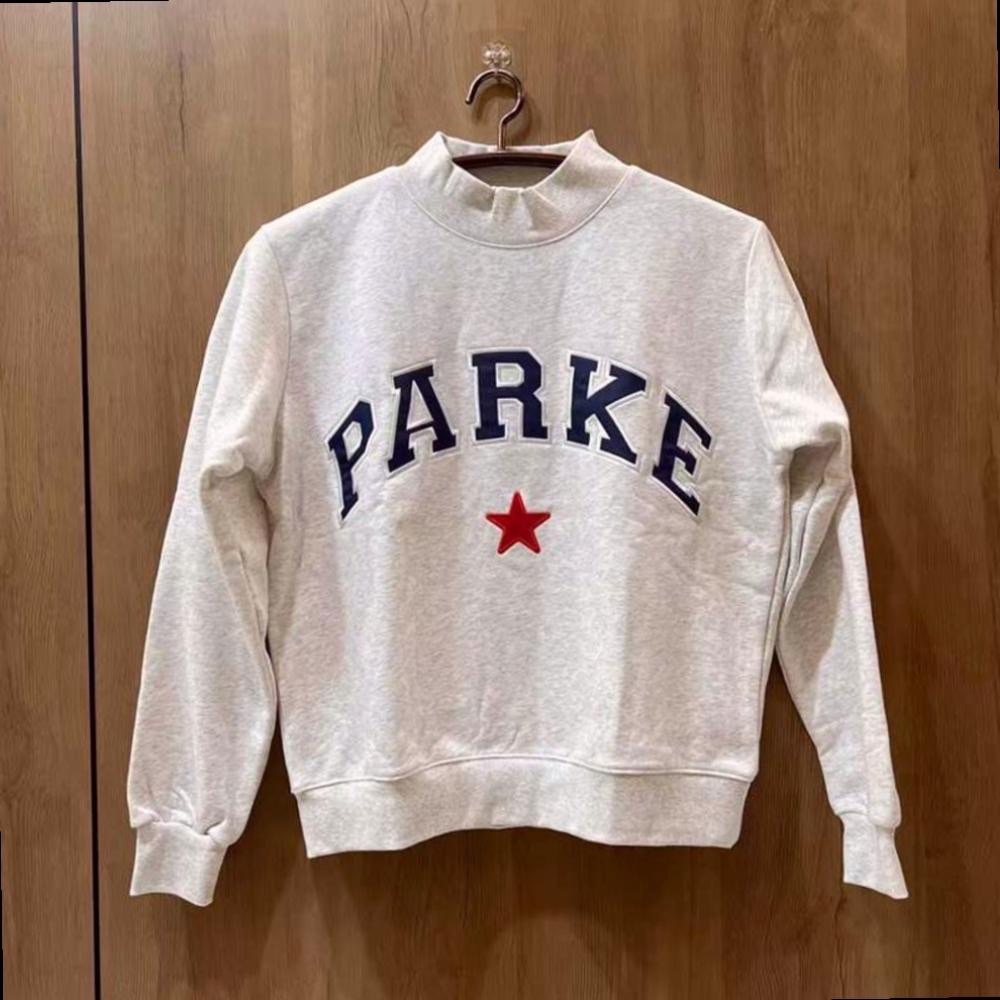 PARKE Gray Mock Neck Sweatshirt Navy Blue Red Star Embroidery